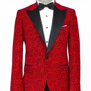 Glitter Floral Patterned Burgundy Men Party Blazer - Wessi