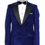 Glitter Floral Patterned Sax Blue Men Dinner Jacket - Wessi