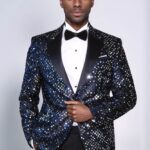 Glitter Pattern Black Men Prom Blazer - Wessi