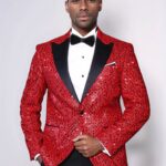 Glitter Pattern Red Men Prom Blazer - Wessi