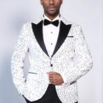 Glitter Pattern White Men Prom Blazer - Wessi