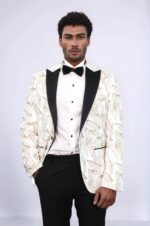 Glittery Slim Fit White Men Wedding Groom Tuxedo Jacket