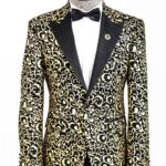 Gold Patterned Over Black Men Evening Dinner Jacket - Wessi