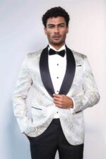 Gold Patterned Over White Men Tuxedo Blazer