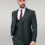 Green Men's Plain Suit with Vest - Wessi