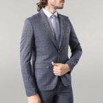 Grey Checked Men's Slim Fit Blazer - Wessi