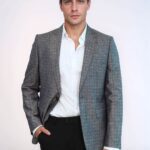 Grey Linen Dot Patterned Jacket | Wessi