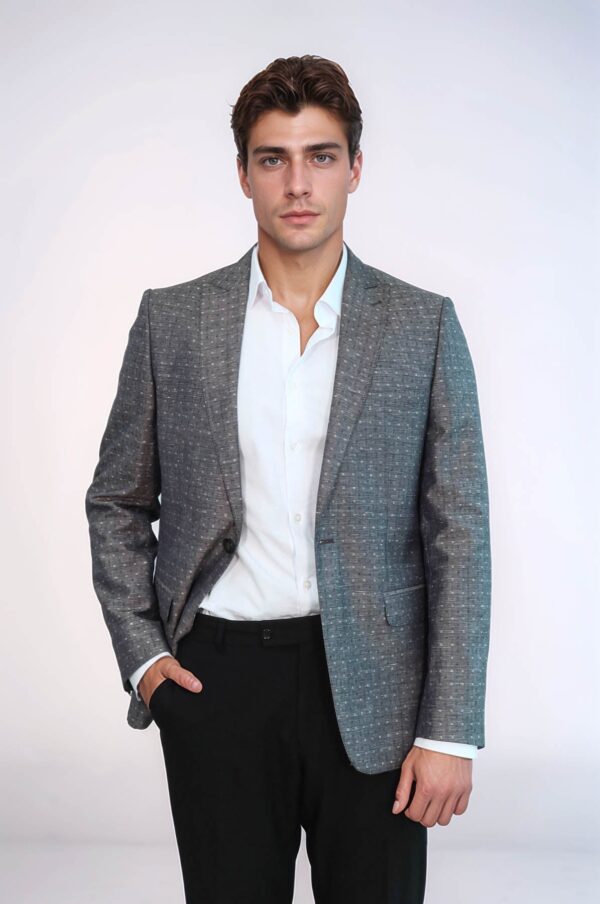 Grey Linen Dot Patterned Jacket | Wessi