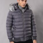 Grey Men's Puffer Coat with Fur - Wessi