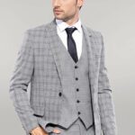Grey Plaid Vested Men's Suit | Wessi