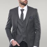 Grey Plain Blazer and Vest Set | Wessi
