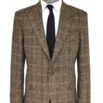 Herringbone Slim Fit Wool Brown Men Blazer - Wessi