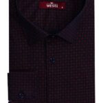 Houndstooth Pattern Slim Fit Burgundy Men Shirt - Wessi