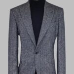 Houndstooth Pattern Wool Blue Men Blazer - Wessi