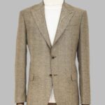 Houndstooth Pattern Wool Cream Men Blazer - Wessi