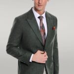 Houndstooth Pattern Wool Green Men Blazer - Wessi