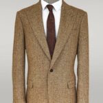 Houndstooth Pattern Wool Light Brown Men Blazer - Wessi
