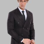 Houndstooth Patterned Burgundy Men Double Breasted Blazer - Wessi