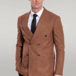 Houndstooth Patterned Tawny Men Double Breasted Blazer - Wessi