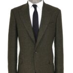 Houndstooth Wool Dark Green Men Blazer - Wessi