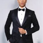 Leopard Pattern Slim Fit Black Men Evening Dinner Blazer - Wessi