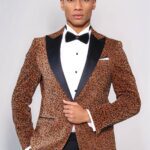 Leopard Pattern Slim Fit Peak Lapel Yellow Men Tuxedo Party Blazer