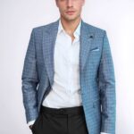 Light Blue Linen Dot Patterned Jacket | Wessi
