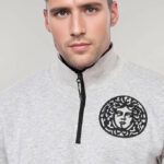 Mandarin Collar Patterned Grey Sweatshirt - Wessi