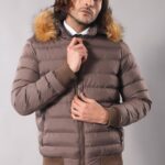 Men's Brown Down coat with Fur | Wessi