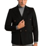 Mens Double Breasted Slim Fit Black Blazer - Wessi