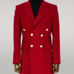 Metal Buttoned Double Breasted Burgundy Men Coat - Wessi