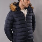 Navy Blue Hooded Men's Down Coat | Wessi