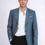 Navy Blue Linen Dot Patterned Jacket | Wessi