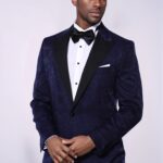 Navy Blue Patterned Party Blazer - Wessi