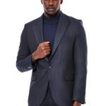 Navy Blue Patterned Slim-Fit Blazer - Wessi
