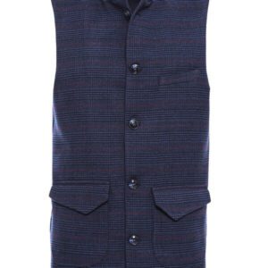 Navy Checked Mandarin Collar Cachet Vest - Wessi