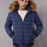 Navy Men's Puffer Coat with Fur - Wessi