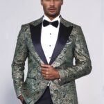 Paisley Peak Lapel Green Men Stage Tuxedo Jacket - Wessi
