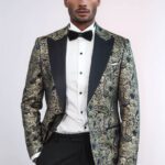 Paisley Peak Lapel Navy Blue Men Party Blazer - Wessi