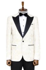 Paisley Peak Lapel White Men Groom Wedding Jacket