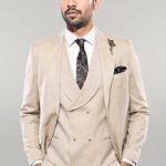 Patterned Beige Vested Suit | Wessi