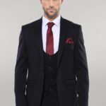 Patterned Black Vested Suit - Wessi