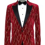 Patterned Burgundy Men Party Tuxedo Blazer - Wessi