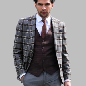 Patterned Checked Slim Fit Anthracite Men Suit - Wessi