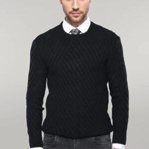 Patterned Circle Neck Black Sweater - Wessi