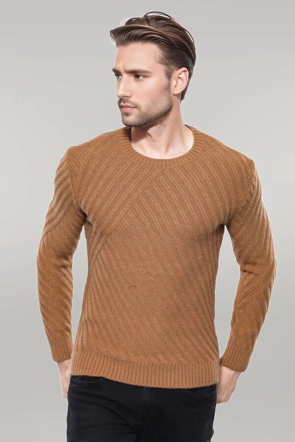 Patterned Circle Neck Tawny Sweater | Wessi