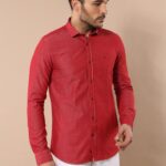 Patterned Cotton Slim Fit Burgundy Shirt - Wessi