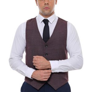 Patterned Dark Brown V Neck Vest - Wessi