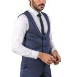 Patterned Double Breasted Blue Vest Trousers Set - Wessi