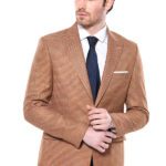 Patterned Orange Slim-Fit Blazer - Wessi